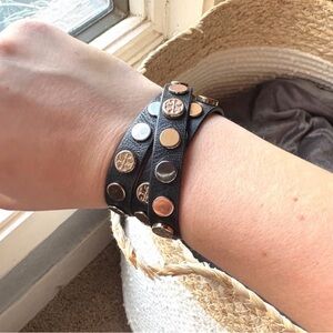 Tory Burch Black Leather Wrap Bracelet